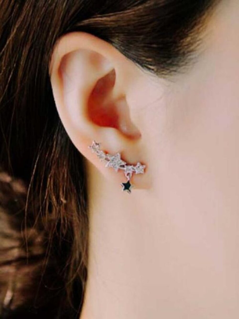 Stunning Shiny Crystal Star Stud Earrings Zodiac Ear Cuff Ear Climbers for Her